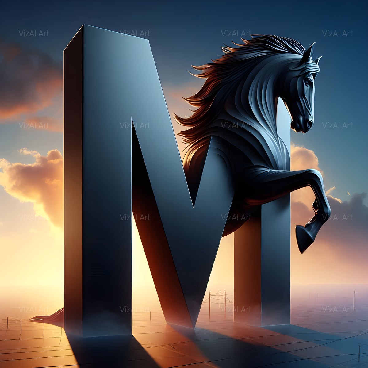 Black Horse alphabet — printable letter M