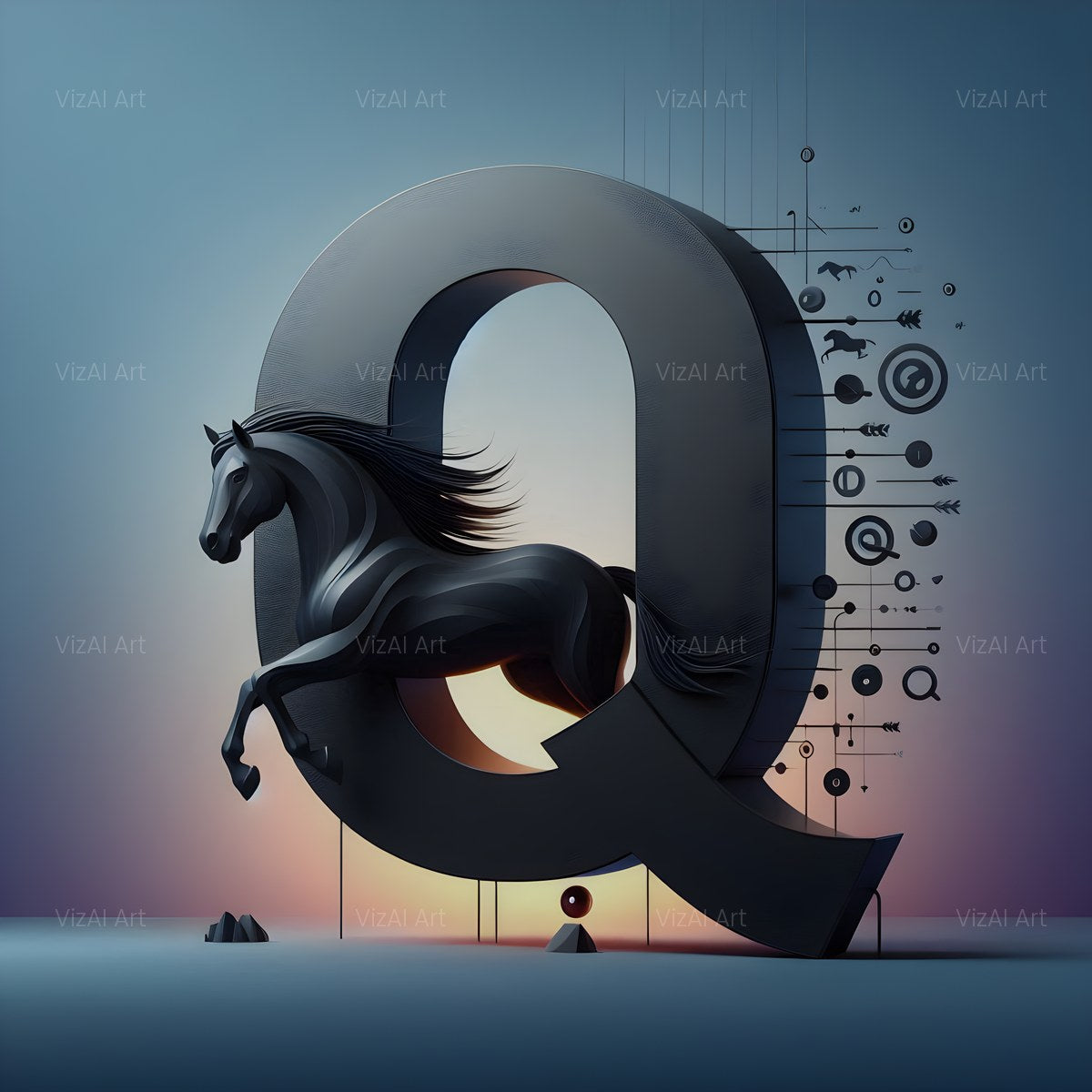Black Horse alphabet — printable letter Q