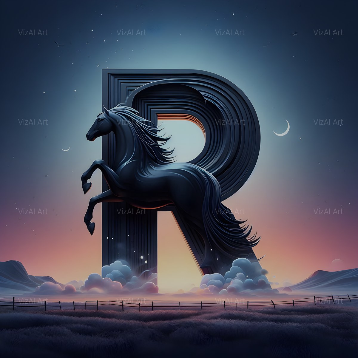 Black Horse alphabet — printable letter R