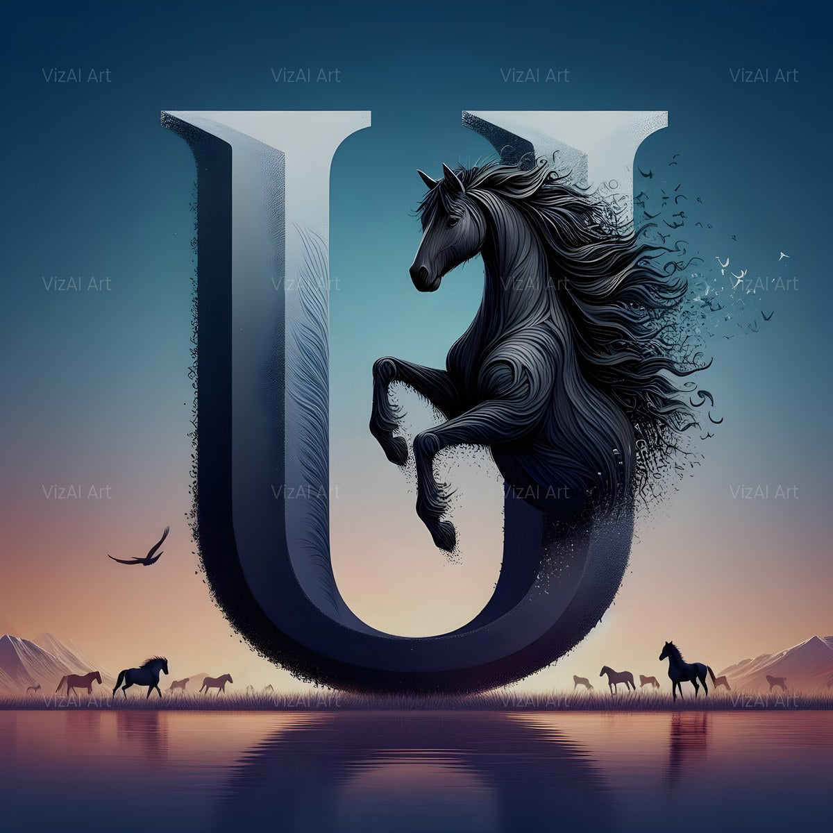 Black Horse alphabet — printable letter U