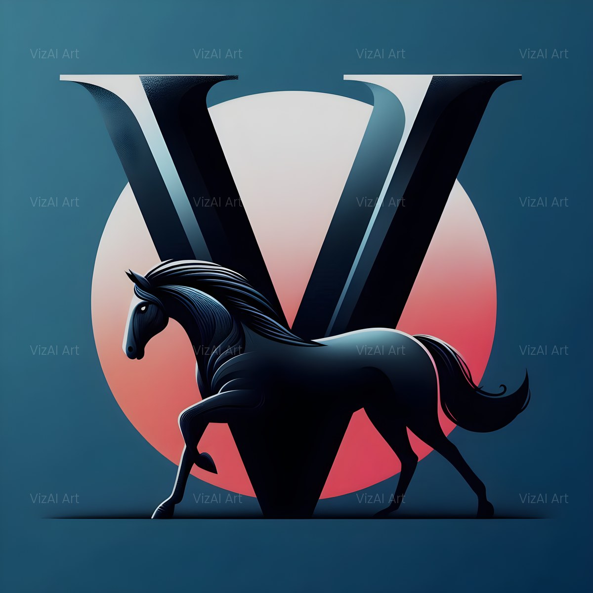 Black Horse alphabet — printable letter V