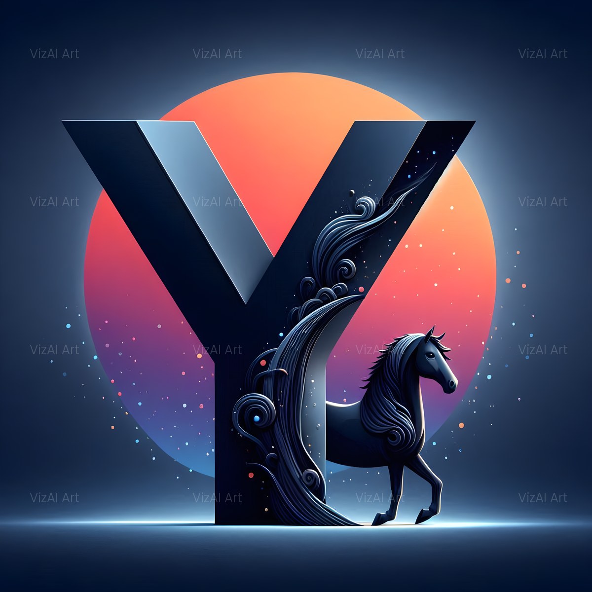 Black Horse alphabet — printable letter Y