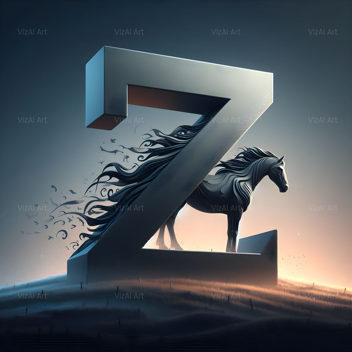 Black Horse alphabet — printable letter Z