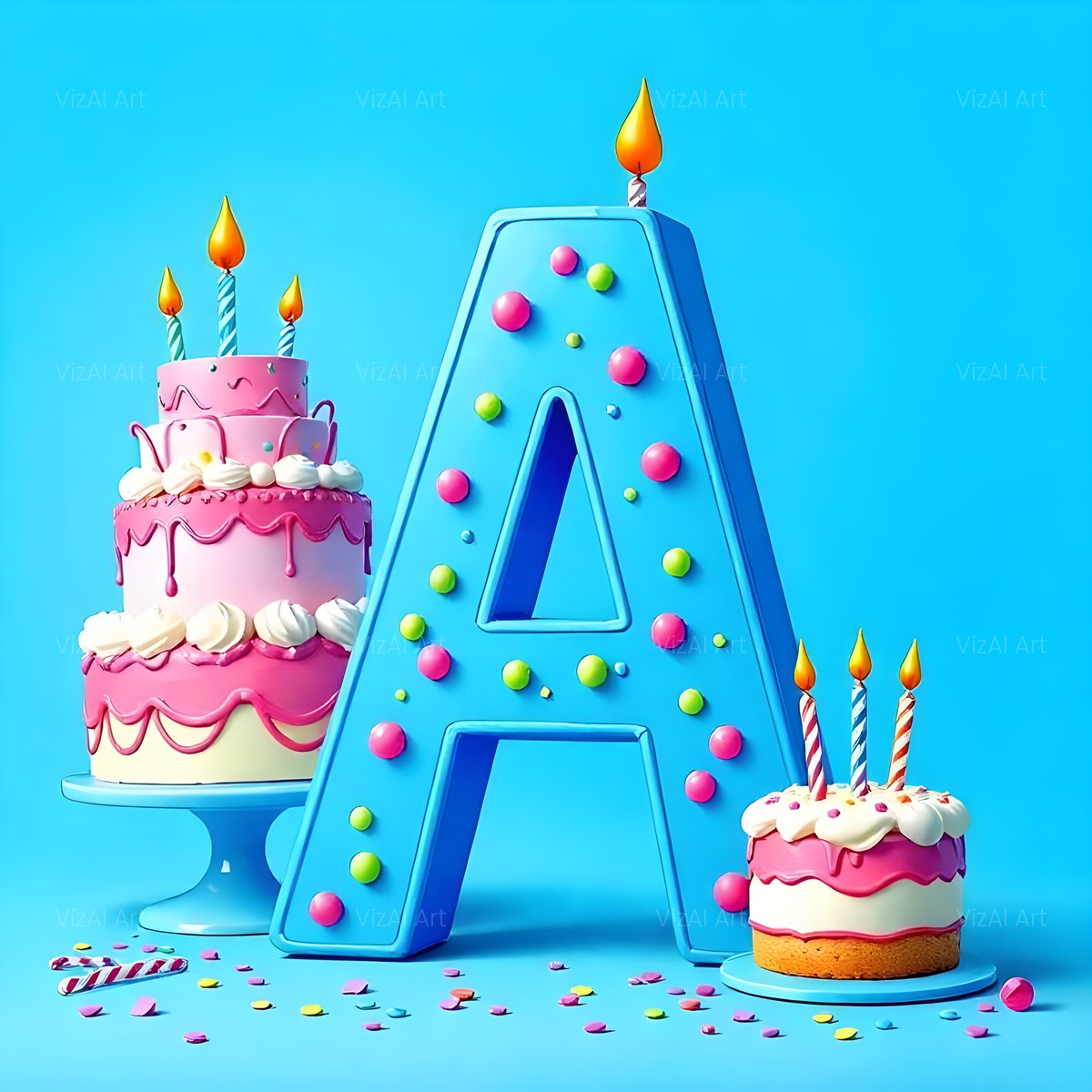 Birthday Cake Party alphabet — printable letter A