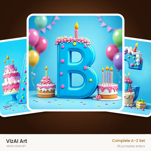 Birthday Cake Party alphabet — choose an individual printable letter