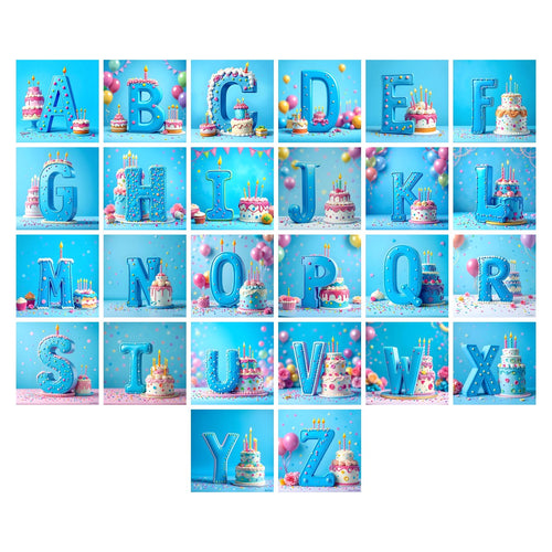 Birthday Cake Party alphabet — all 26 letters A to Z, choose any single letter
