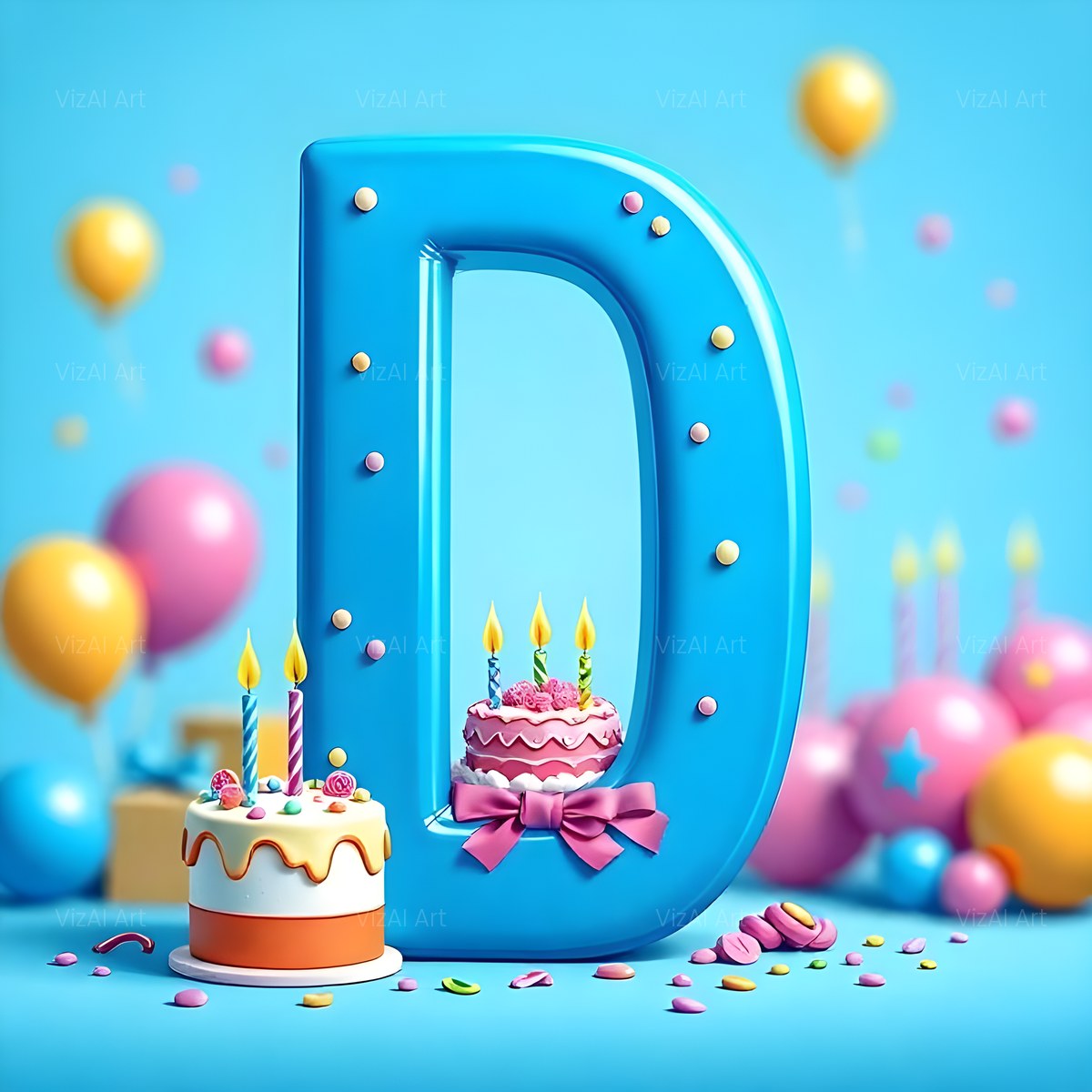 Birthday Cake Party alphabet — printable letter D