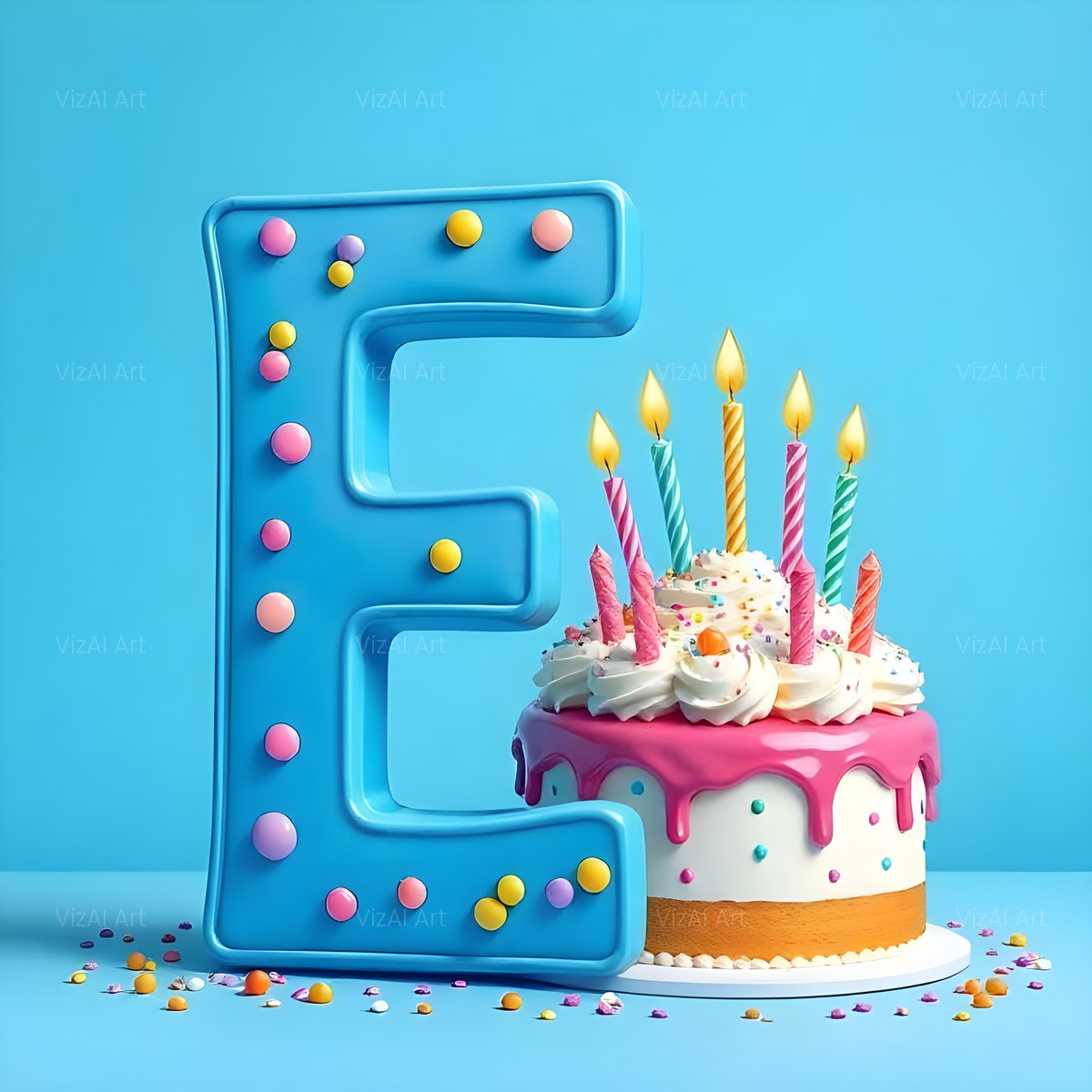 Birthday Cake Party alphabet — printable letter E