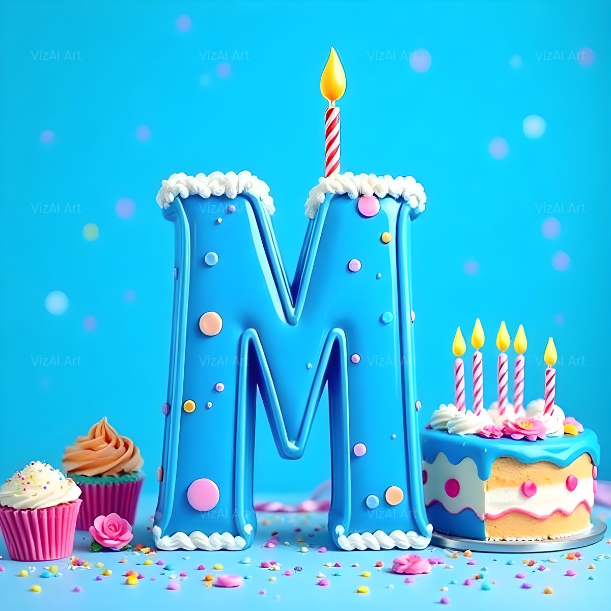 Birthday Cake Party alphabet — printable letter M