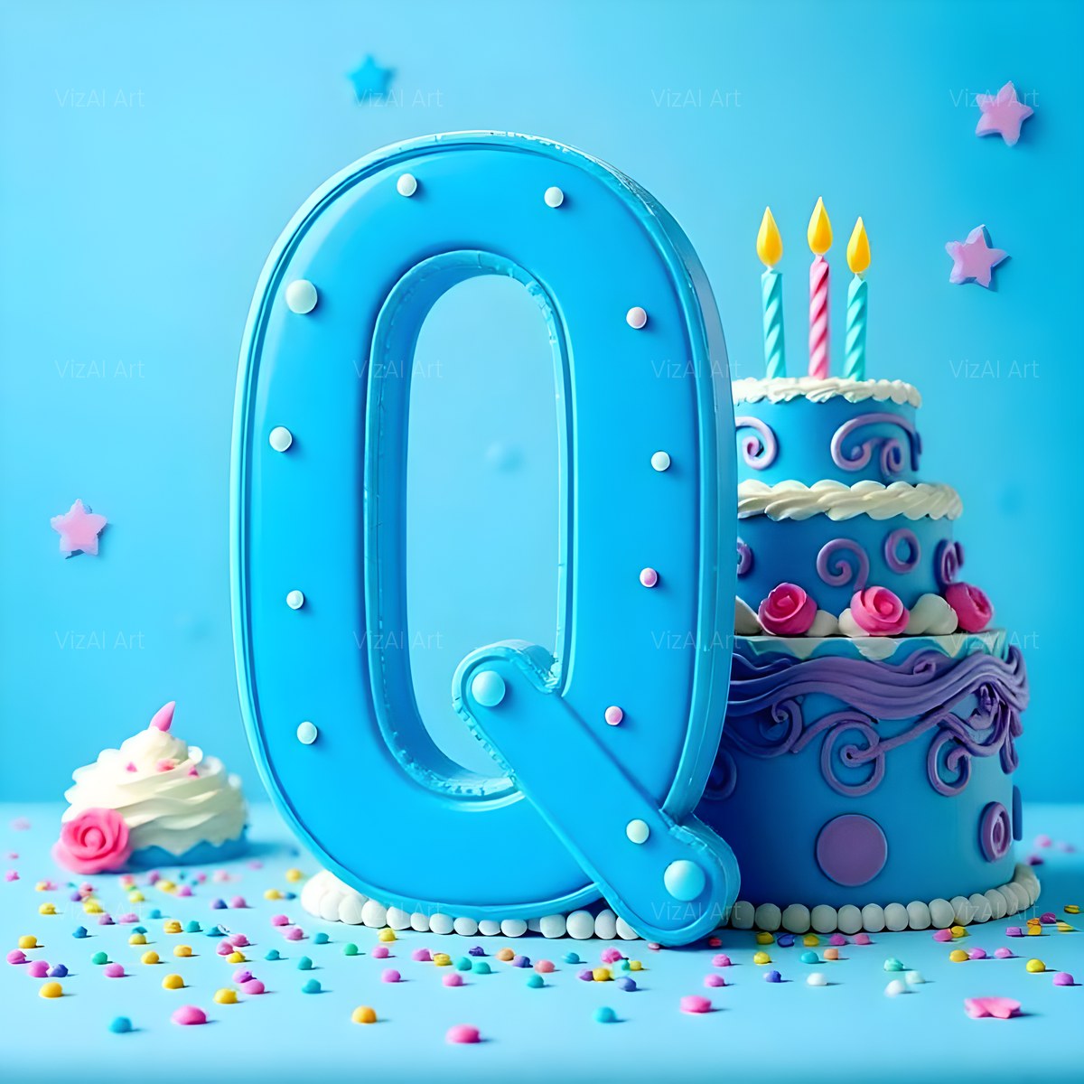 Birthday Cake Party alphabet — printable letter Q