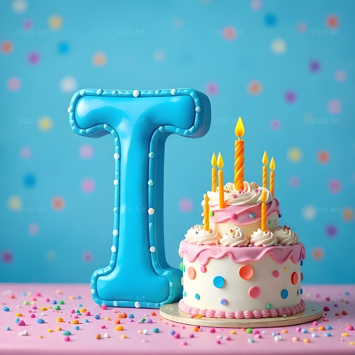 Birthday Cake Party alphabet — printable letter T