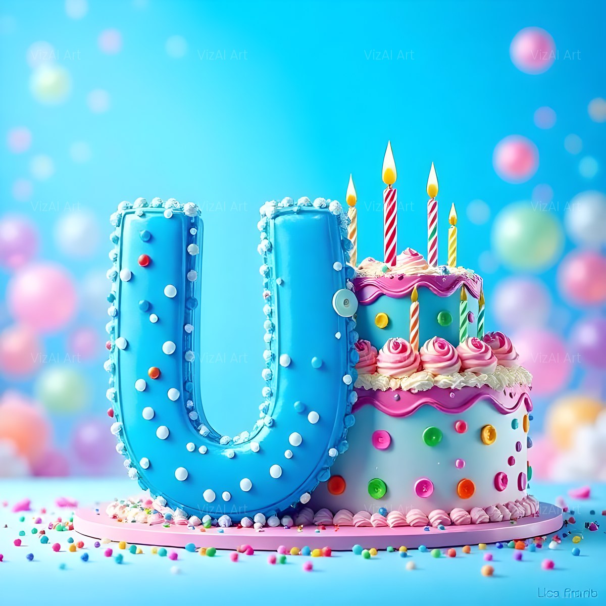 Birthday Cake Party alphabet — printable letter U