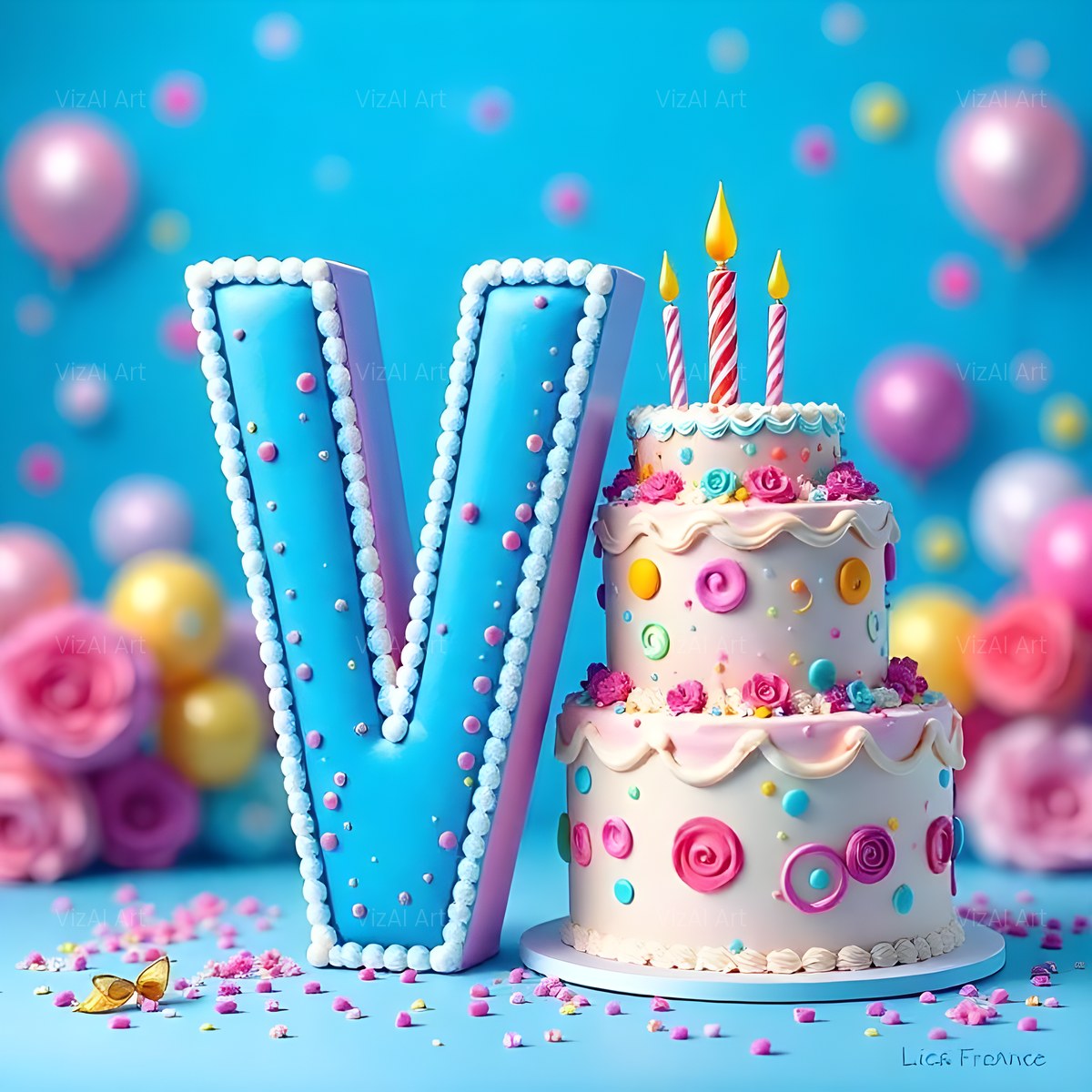 Birthday Cake Party alphabet — printable letter V