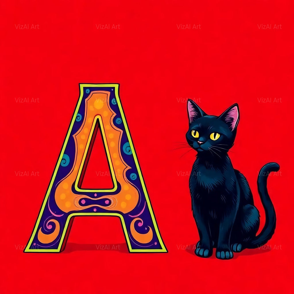 Black Cat alphabet — printable letter A