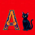 Black Cat alphabet — printable letter A