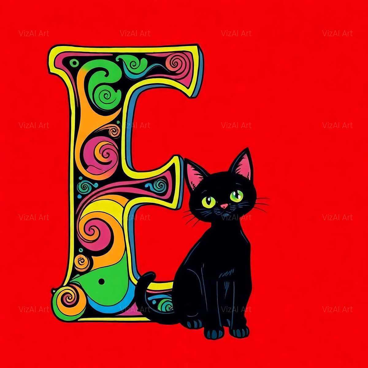 Black Cat alphabet — printable letter E