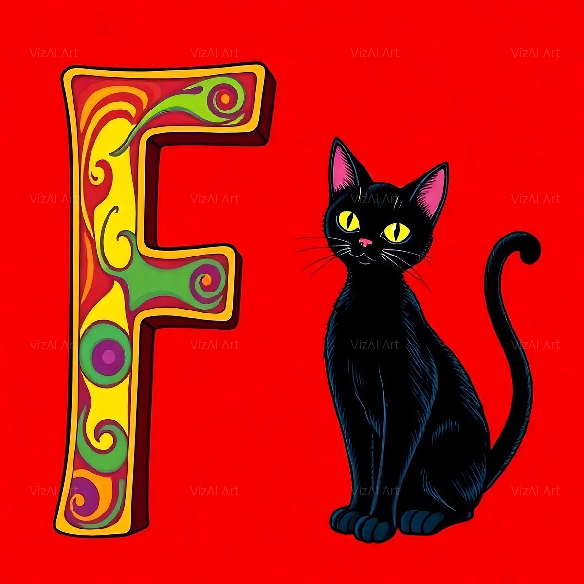 Black Cat alphabet — printable letter F