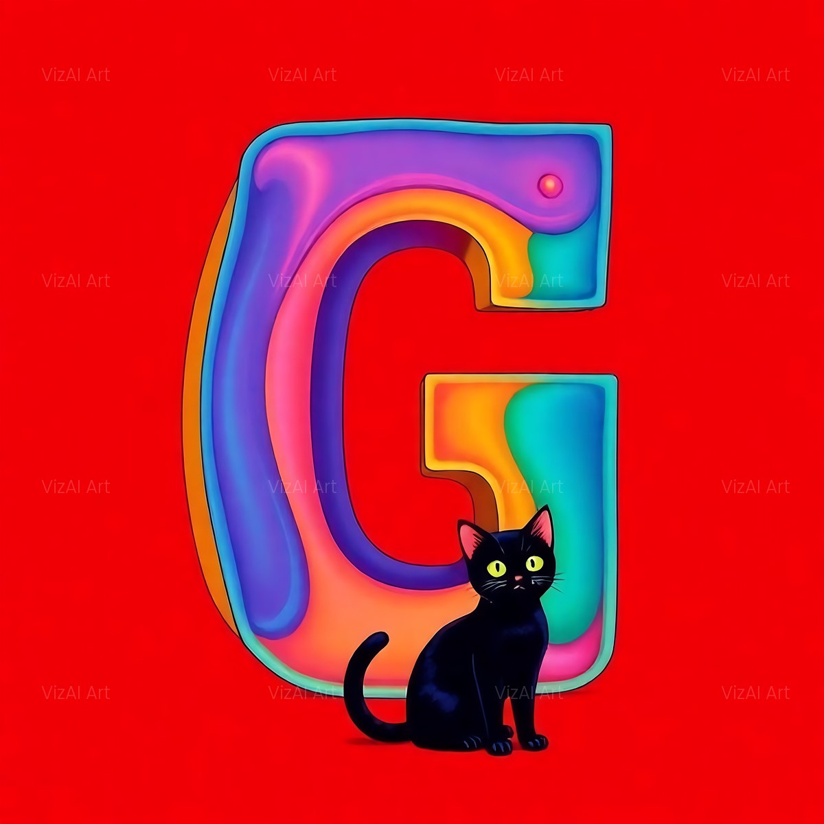 Black Cat alphabet — printable letter G