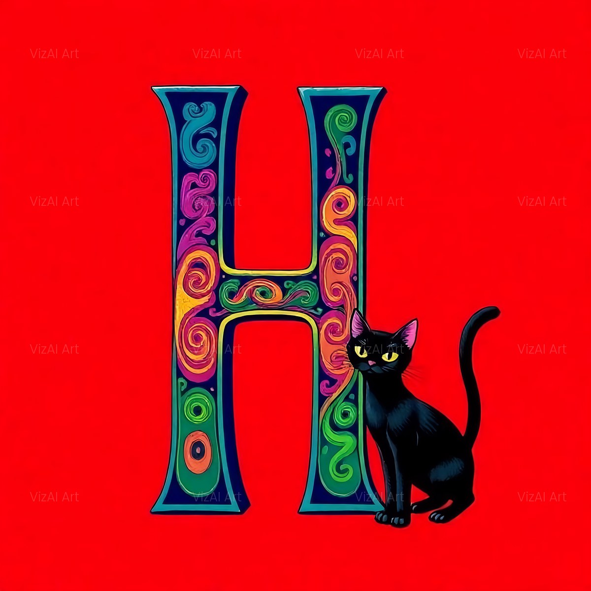 Black Cat alphabet — printable letter H