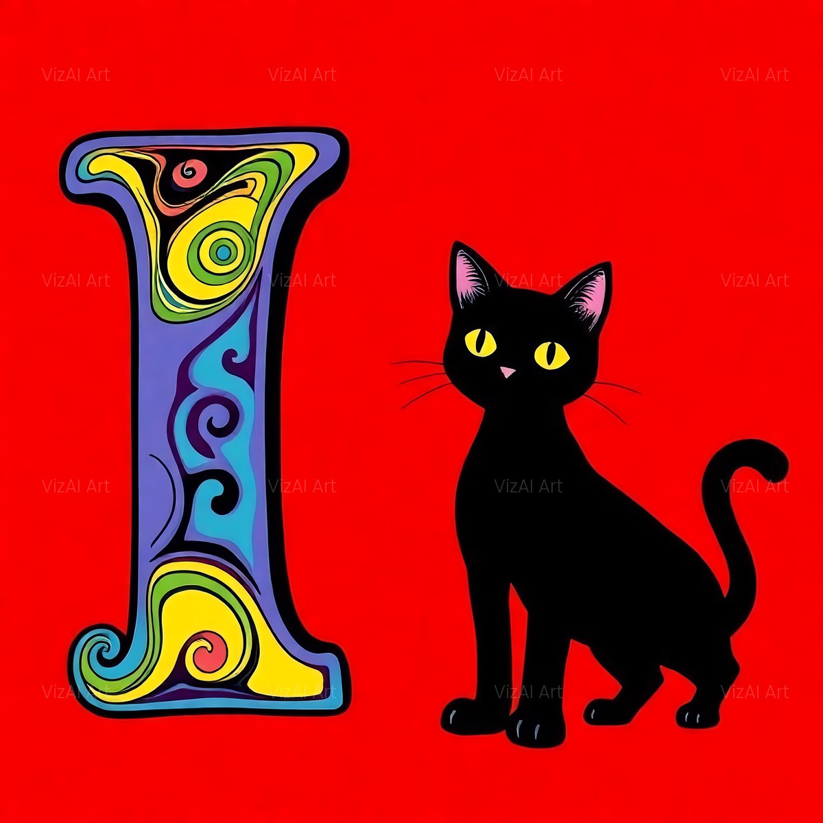 Black Cat alphabet — printable letter I