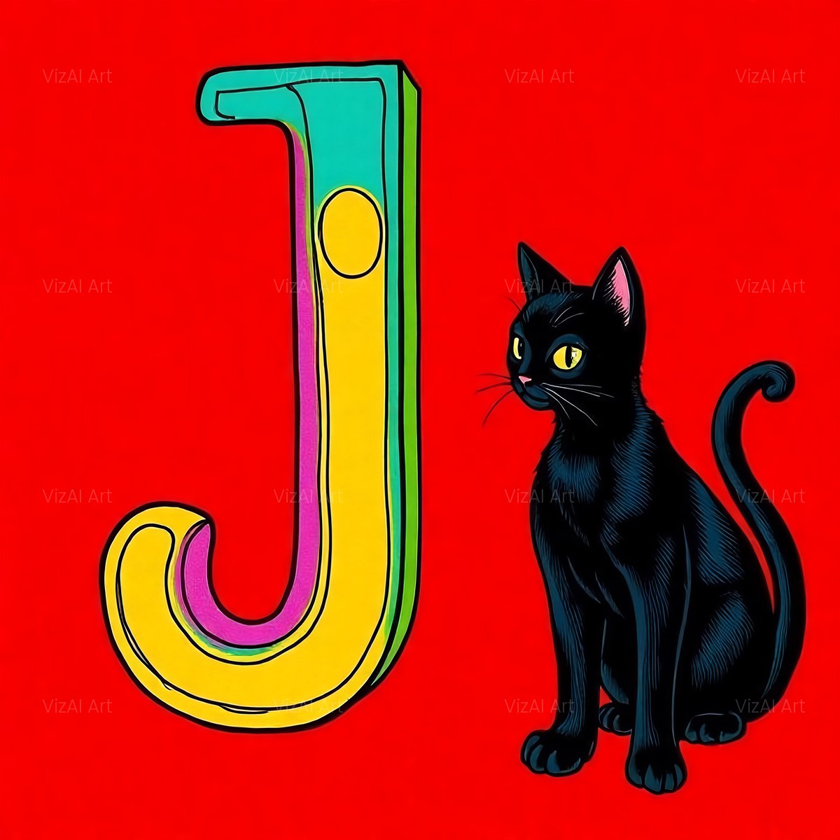 Black Cat alphabet — printable letter J