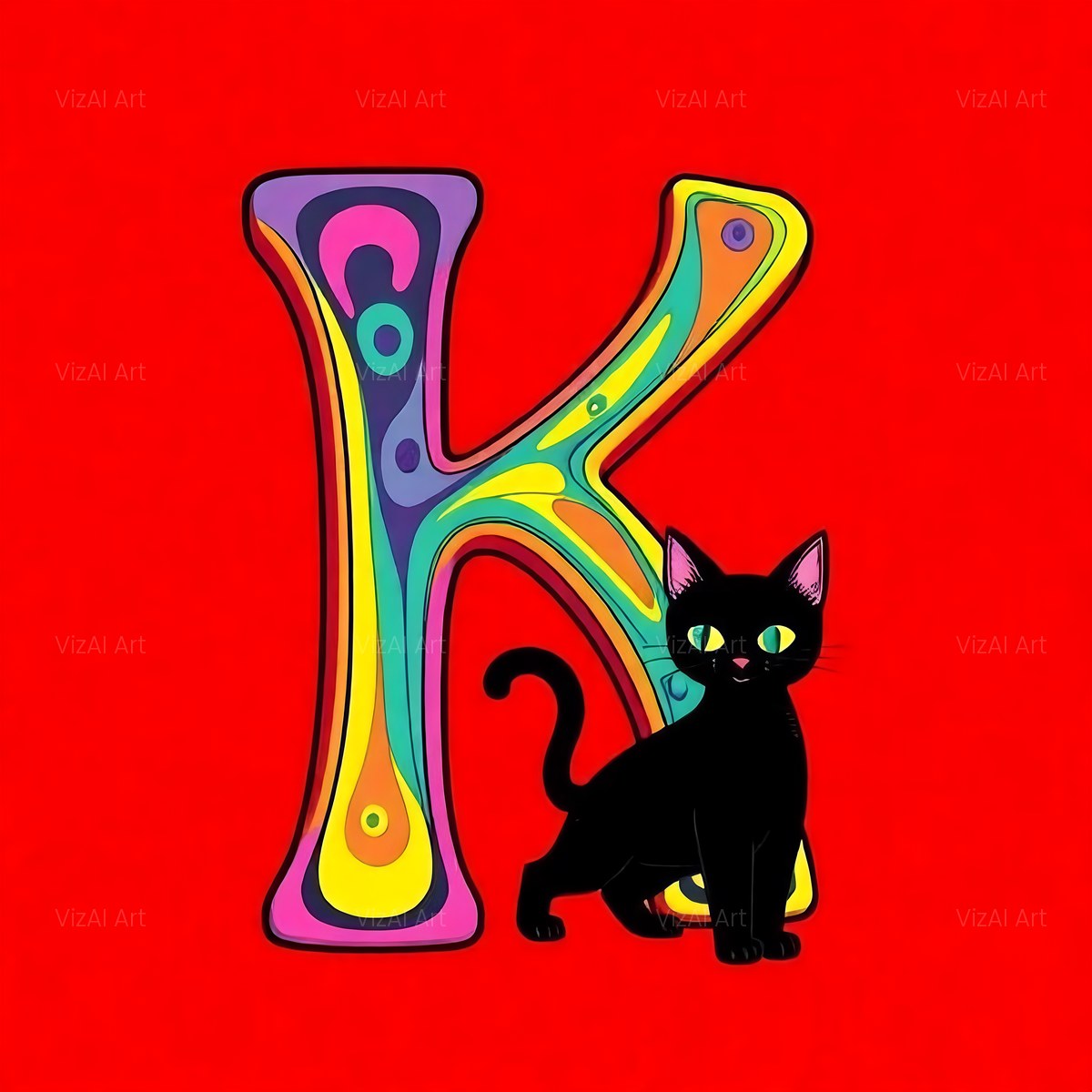 Black Cat alphabet — printable letter K