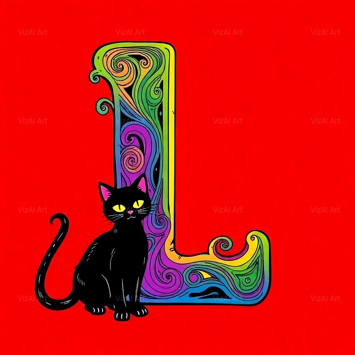 Black Cat alphabet — printable letter L