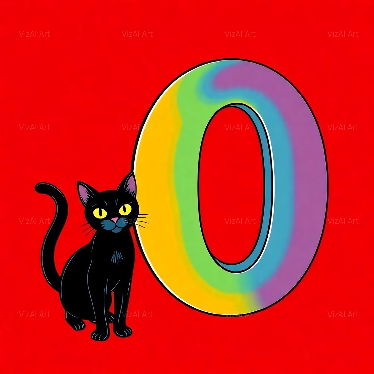 Black Cat alphabet — printable letter O