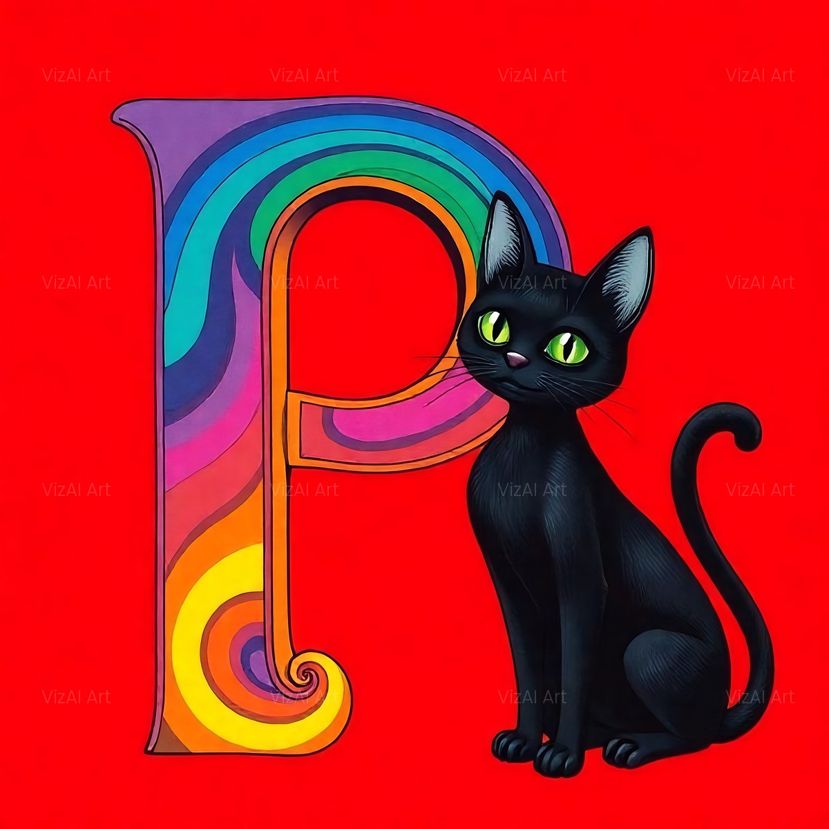 Black Cat alphabet — printable letter P