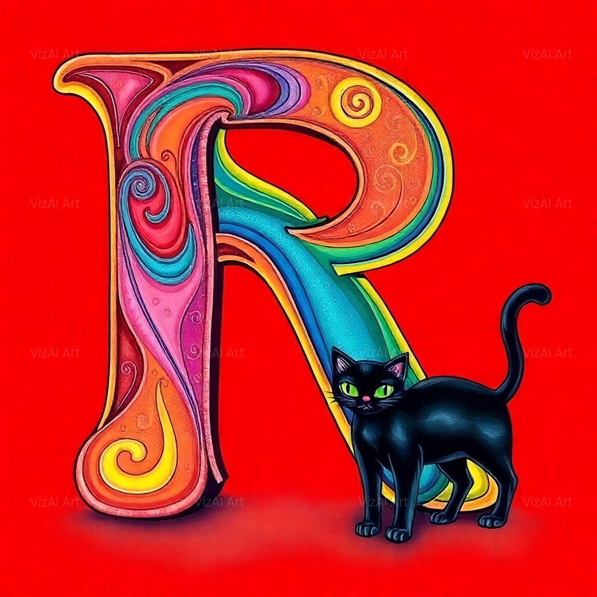 Black Cat alphabet — printable letter R