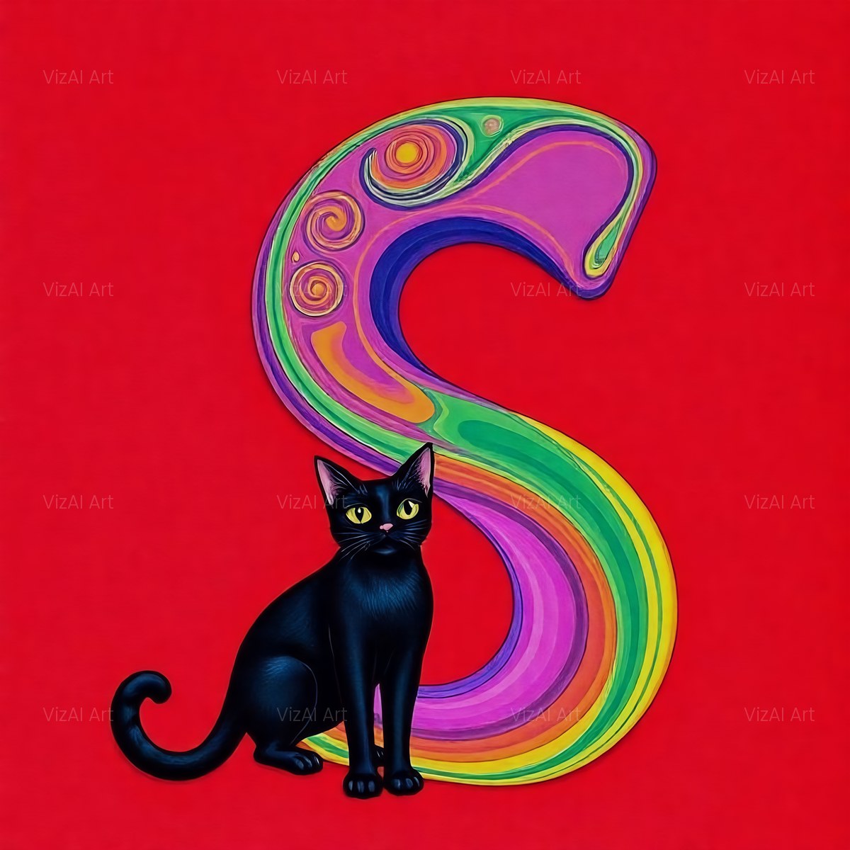Black Cat alphabet — printable letter S