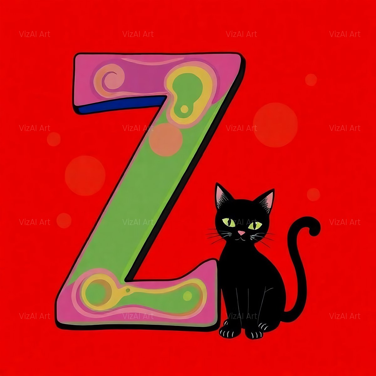 Black Cat alphabet — printable letter Z