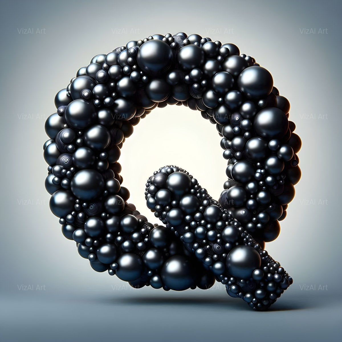 Black Pearl Cluster alphabet — printable letter Q