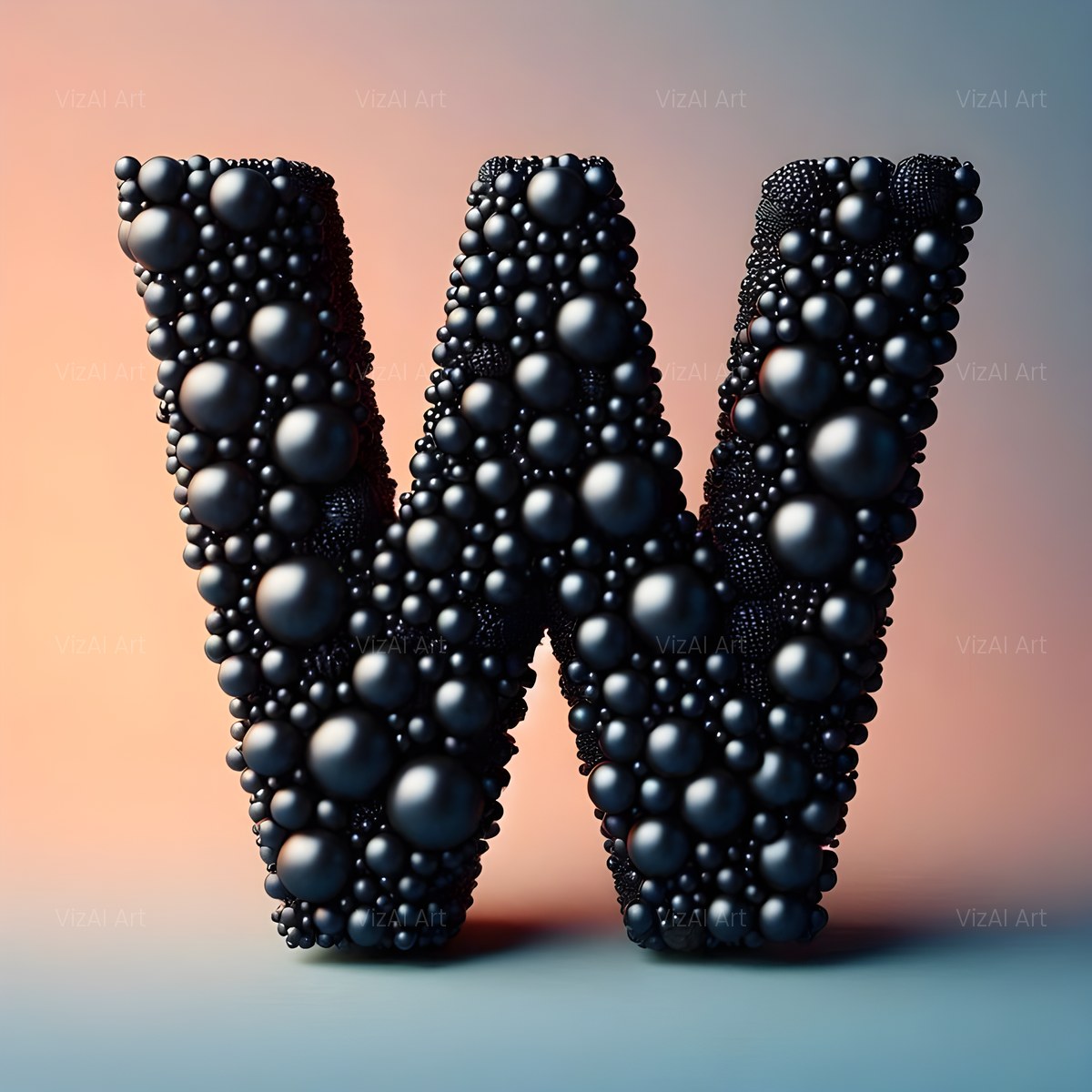Black Pearl Cluster alphabet — printable letter W