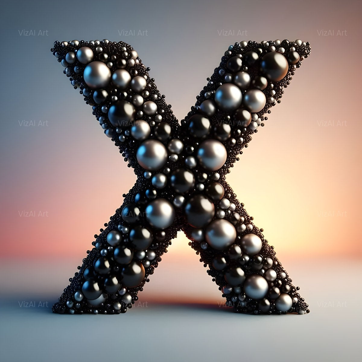 Black Pearl Cluster alphabet — printable letter X