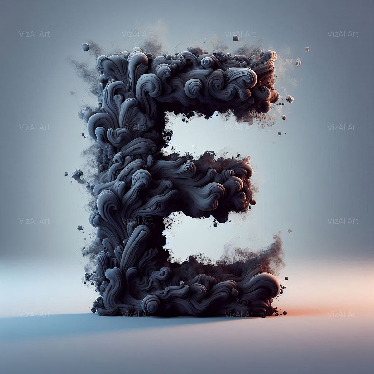 Black Smoke alphabet — printable letter E