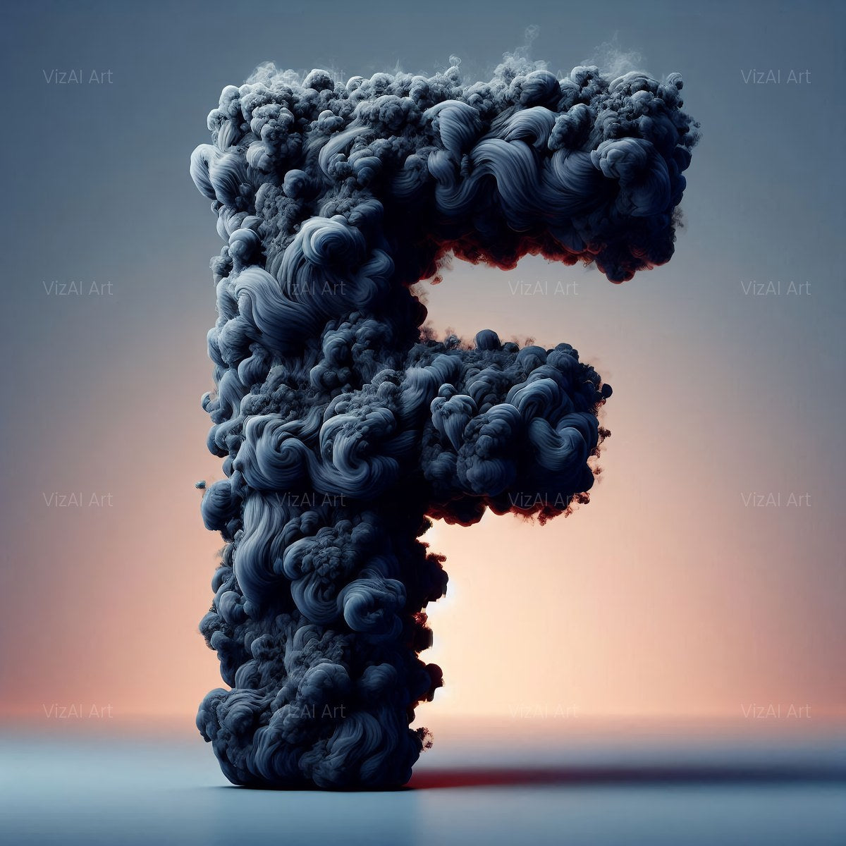 Black Smoke alphabet — printable letter F