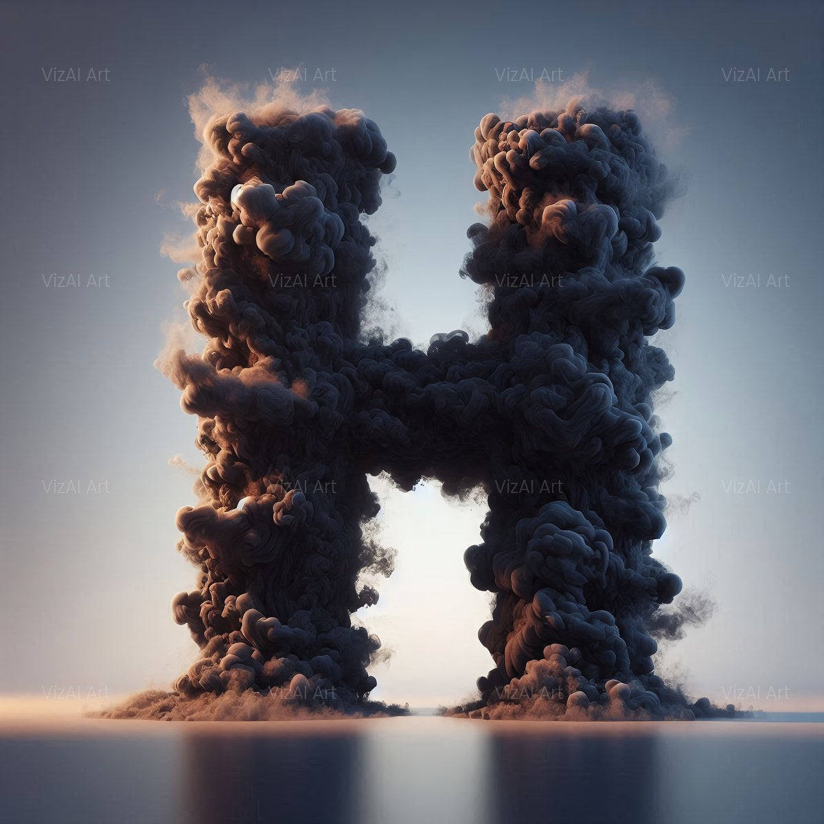Black Smoke alphabet — printable letter H
