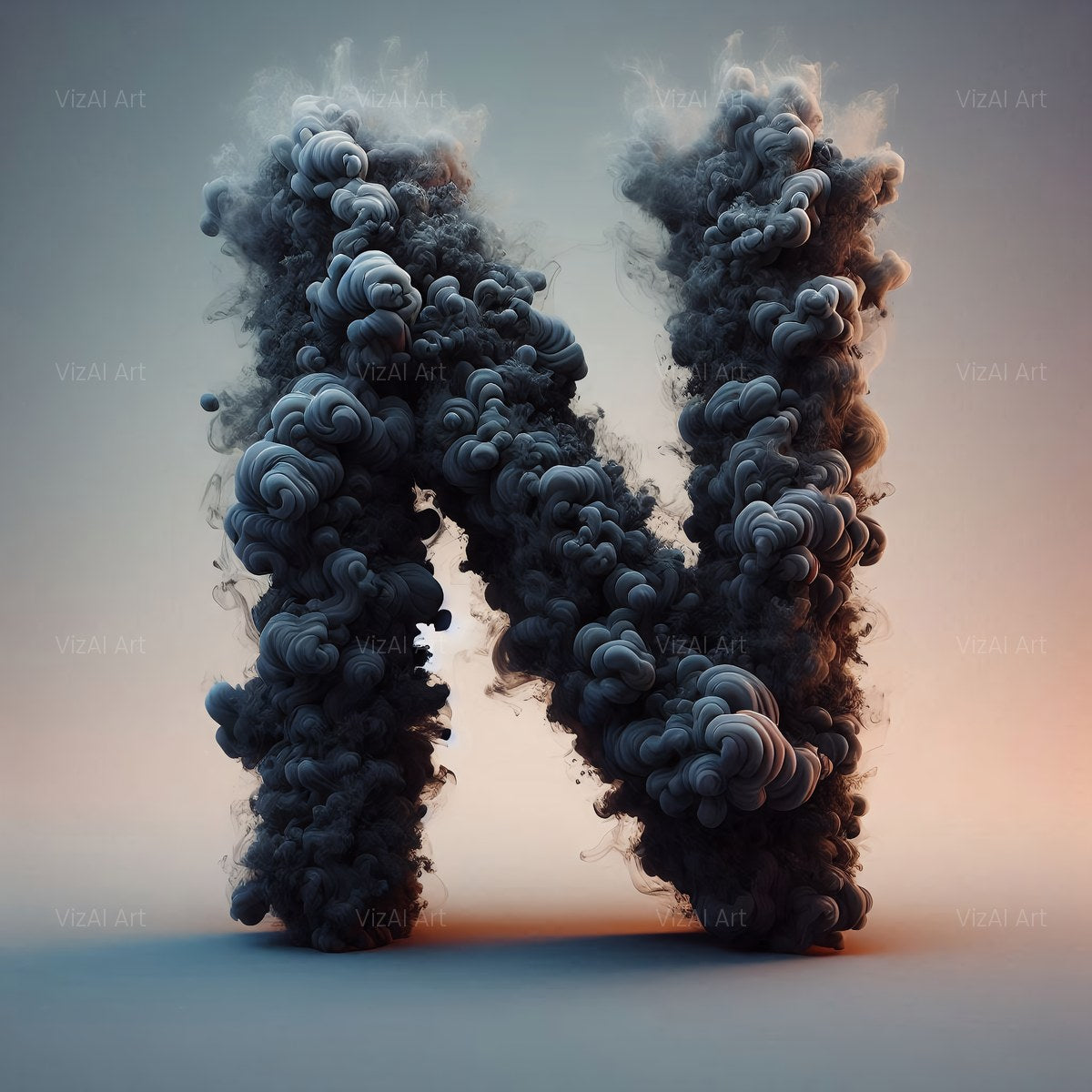 Black Smoke alphabet — printable letter N