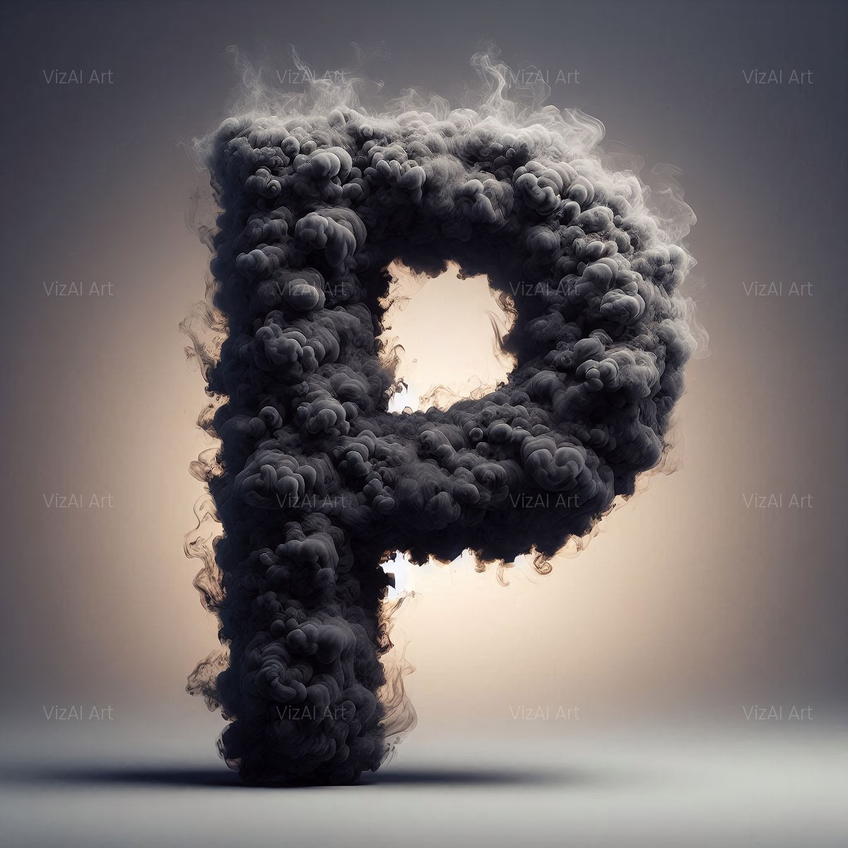 Black Smoke alphabet — printable letter P
