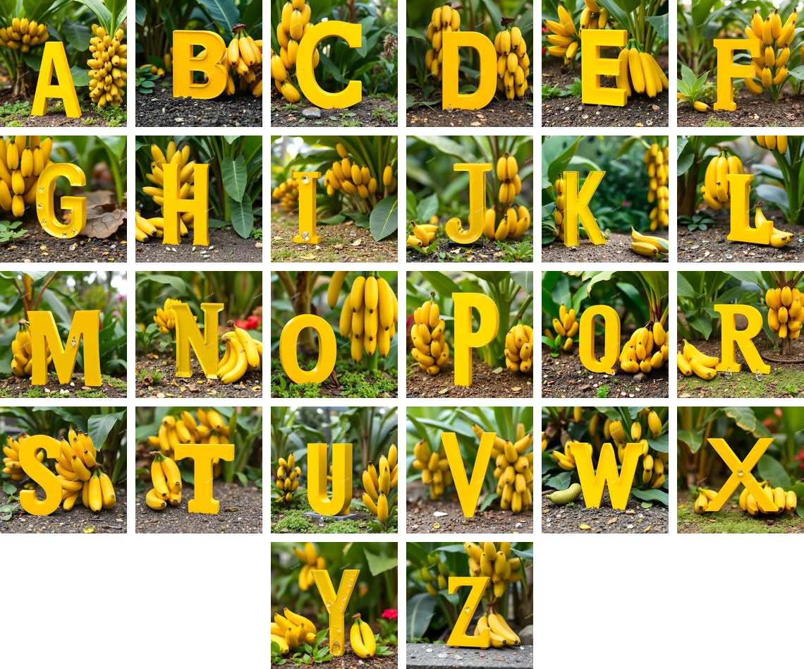 Banana alphabet — all 26 letters A to Z