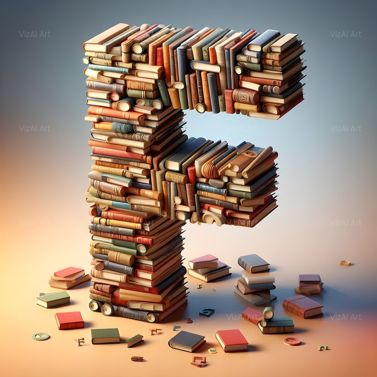 Book Stack alphabet — printable letter F