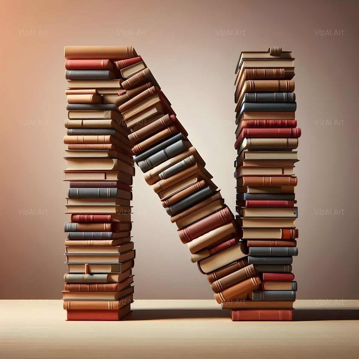 Book Stack alphabet — printable letter N