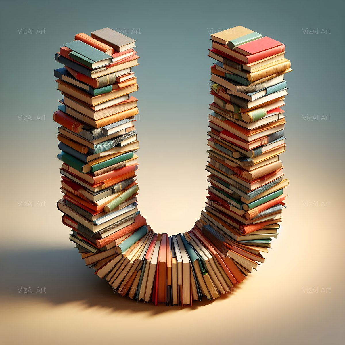 Book Stack alphabet — printable letter U