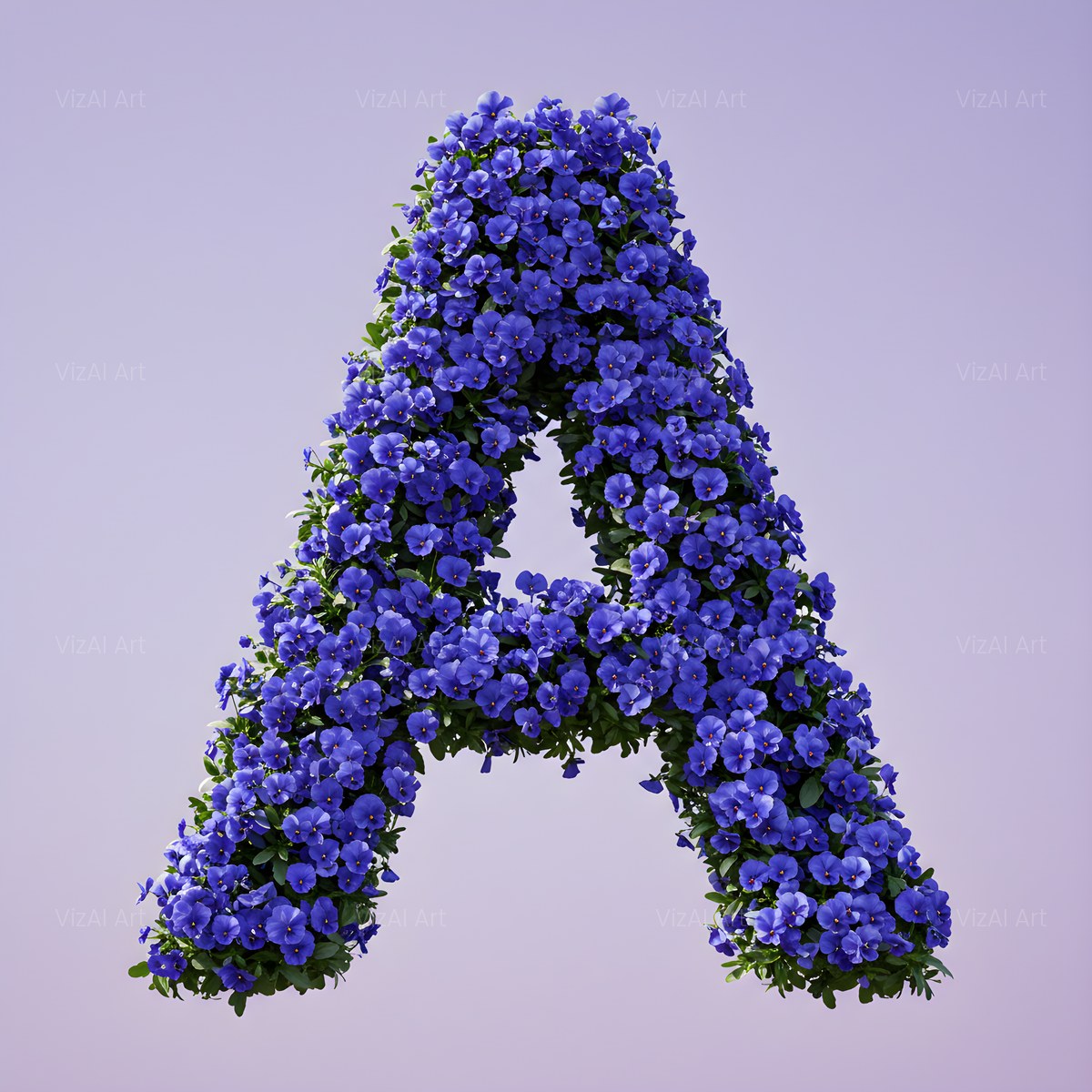 Blue Pansy alphabet — printable letter A