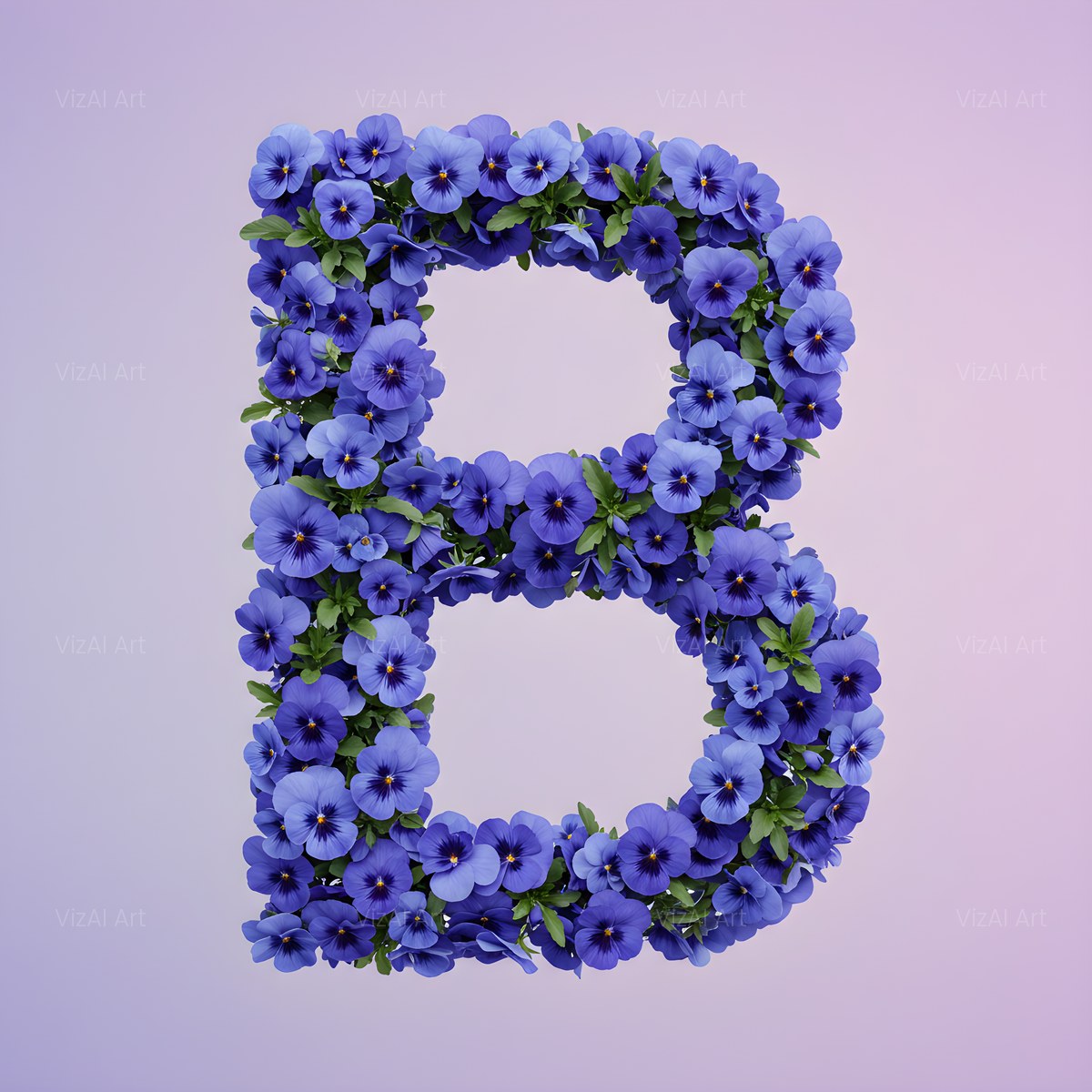 Blue Pansy alphabet — printable letter B