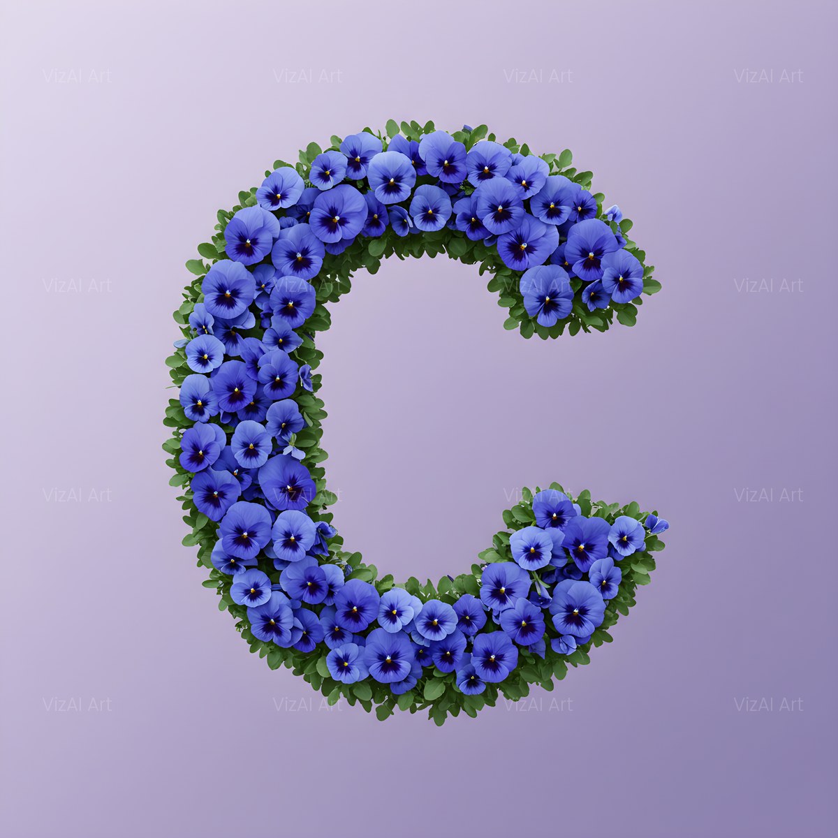 Blue Pansy alphabet — printable letter C