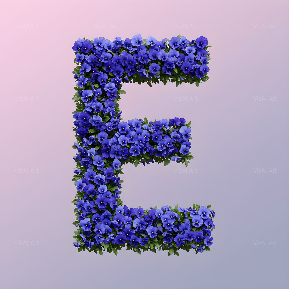 Blue Pansy alphabet — printable letter E