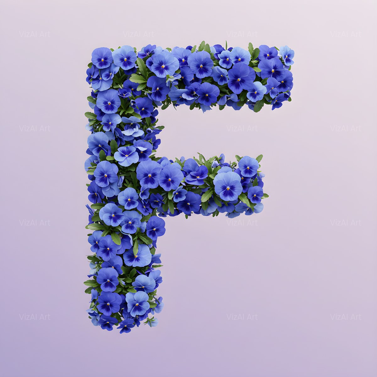 Blue Pansy alphabet — printable letter F