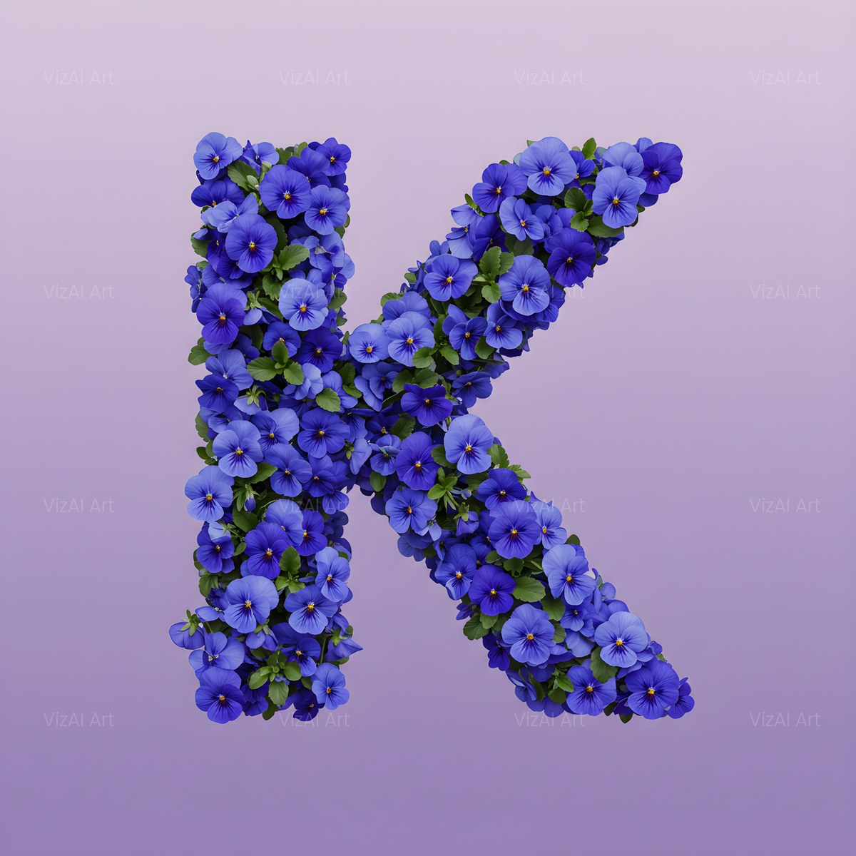 Blue Pansy alphabet — printable letter K